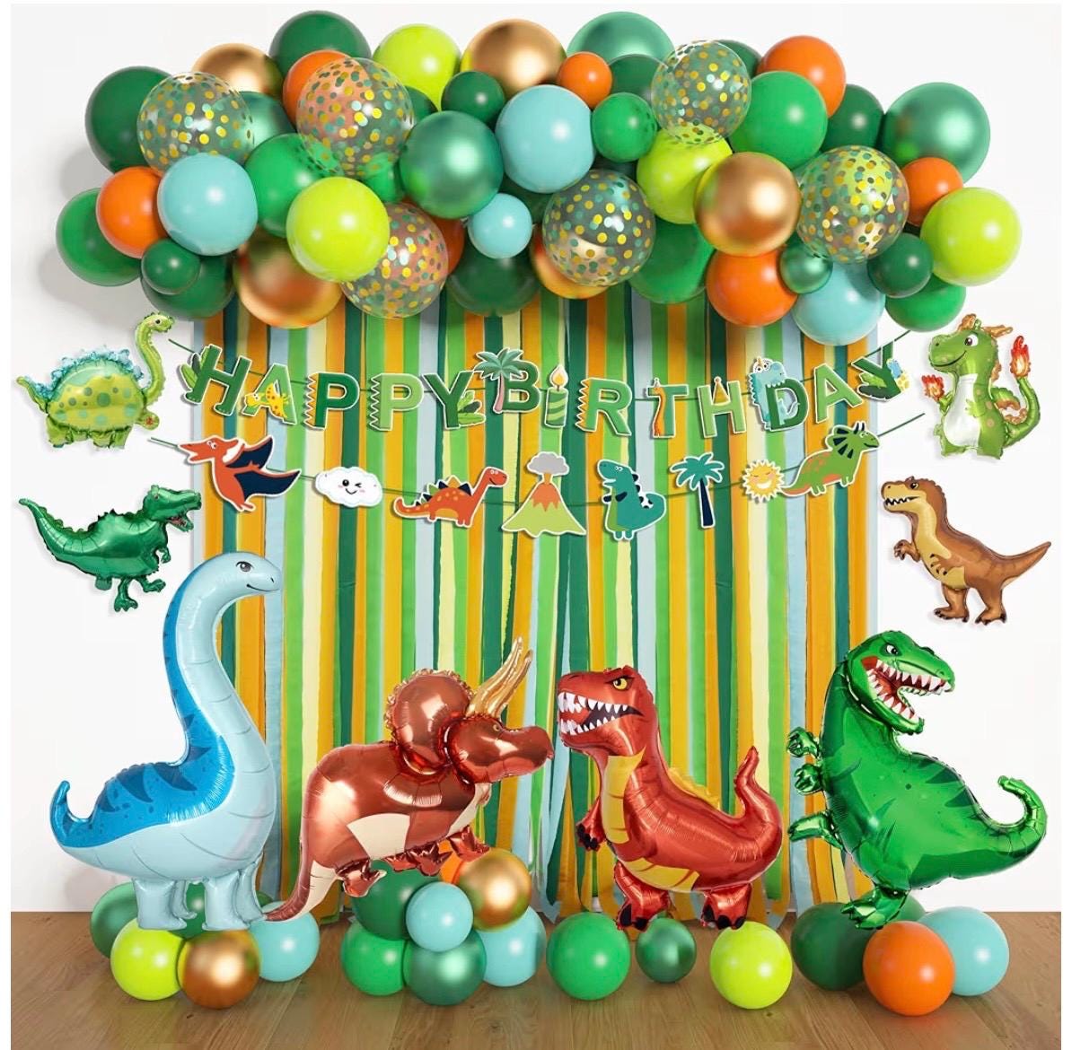 Set 102 Pezzi Stoviglie Dinosauri Per Festa Di Compleanno – Tovaglia, Piatti, Bicchieri, Sacchetti E Striscione