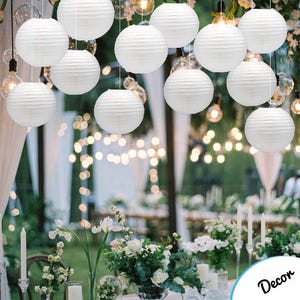 10Pcs White Paper Lanterns Decorative Chinese/Japanese Hanging Round Paper Lanterns Lamp for Birthday, Wedding,Christmas, Bridal, Home Decor