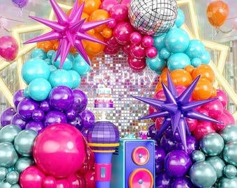 Discoballonboog 125-delige 80s ballonboogset met felroze en paars blauwgroen oranje metallic groene ballonnen 22 inch discobalballonnen