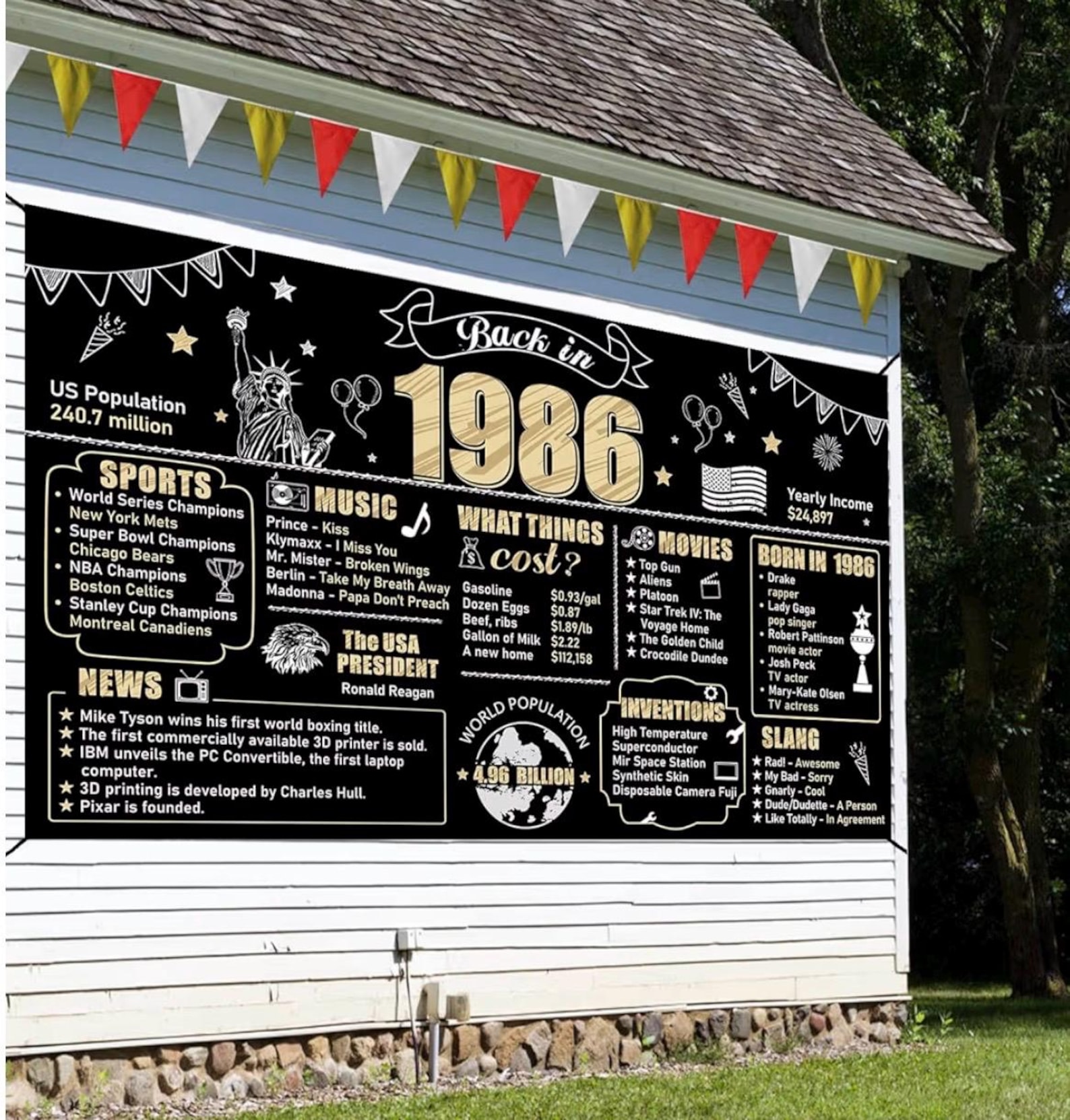Large 40th Birthday Decorations Back in 1986 Banner Backdrop for Men ...