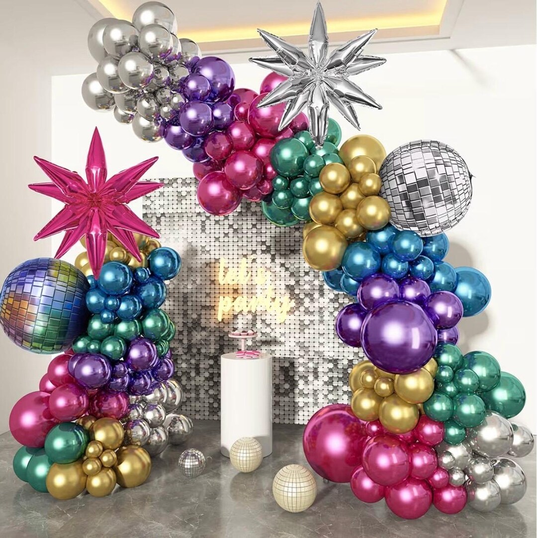 &TEAM D'PARTMENT DICON ハルア 150pcs Metallic Disco Balloon Arch Garland Kit, Chrome