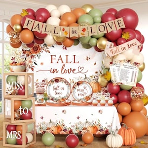 Decoración bohemia para despedida de soltera "Enamorada", decoración de boda otoñal con calabazas todo en uno con arco de globos, cajas para globos, platos, servilletas, adornos para mesa y mantel.