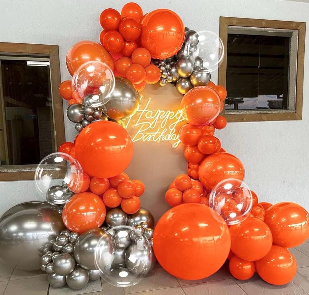 Guirlande De Ballons Orange Argenté Métallisé, Argent Métallisé, Orange Perle, Ballon Transparent En Forme D'arche Pour Halloween, Action De Grâces, Fête Prénatale D'Halloween - France