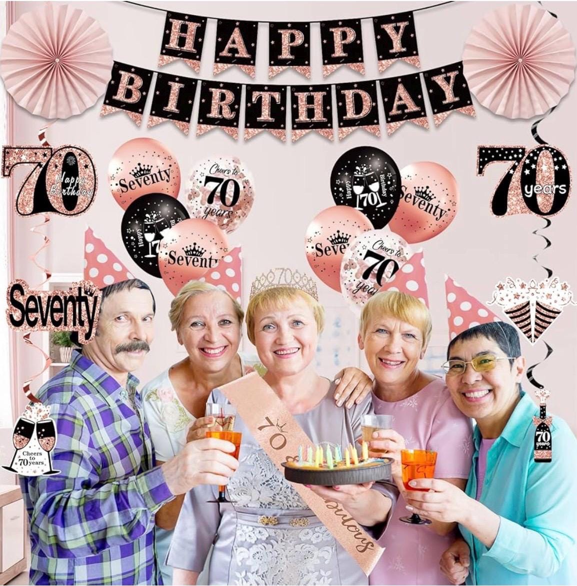 Decorazioni A Spirale Per 70° Compleanno – Unique Party – Rosa E Argento, 81 Cm, Confezione Da 6 Pezzi - 3