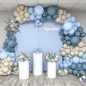 Dusty Blue Balloon Garland Kit - 145pcs Blue Balloon Arch kit with Dusty Blue, Baby Blue, Sand White, White Balloons Perfect for Baby Shower