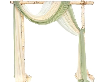 3 Panels Wedding Arch Draping Fabric, Sage Green Chiffon Fabric Wedding Backdrop Curtain Sheer Hanging Draping Fabric for Wedding Ceremony