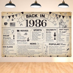 40th Birthday Party Decorations, Vintage Back in 1986 Banner 40 Year Old Birthday Party Poster Supplies Vintage 1986 Backdrop Photography