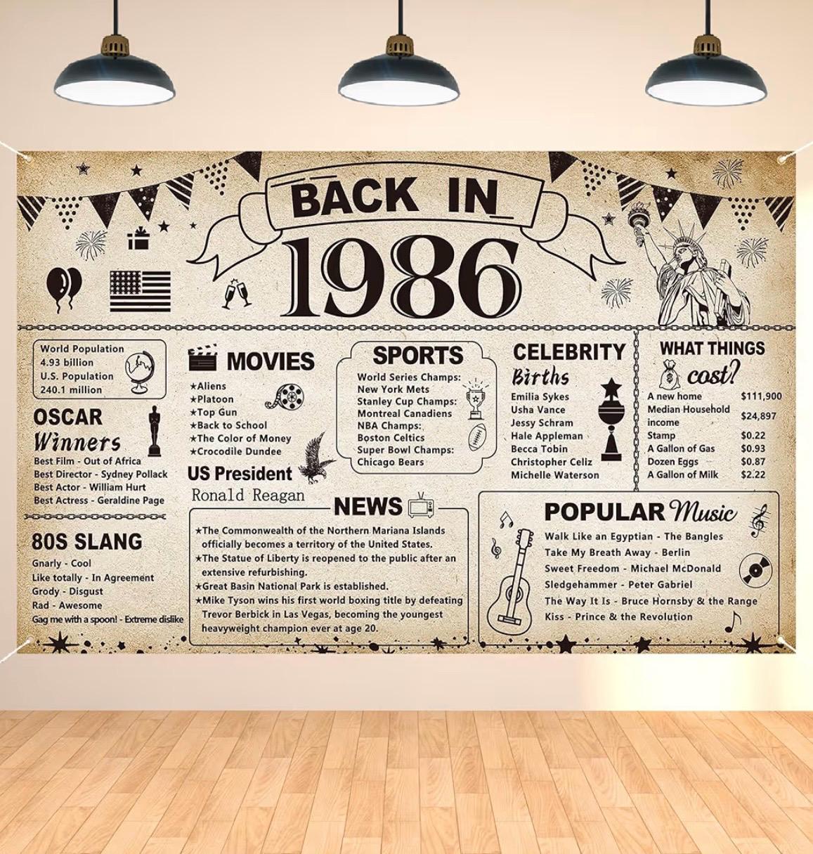 40th Birthday Party Decorations, Vintage Back in 1986 Banner 40 Year ...
