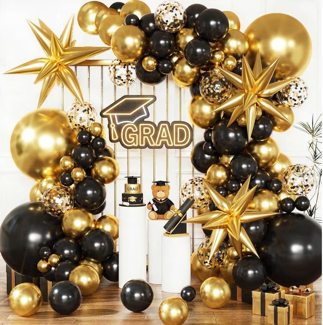 Black and Gold Balloons Arch Kit With Black Gold Confetti Balloons for ...