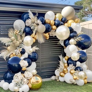 Navy Blue White Balloons Double Stuffed Balloons 18/12/10/5 inch Royal Blue Gold Pearl White Sand Dark Blue Cream Balloon Arch Garland Kit