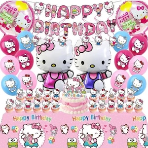 Kitty Birthday Party Decorations Set, with Banner, Balloons, Cake Topper, Cupcake Toppers, Hanging Swirls, Tablecloth - 49pcs