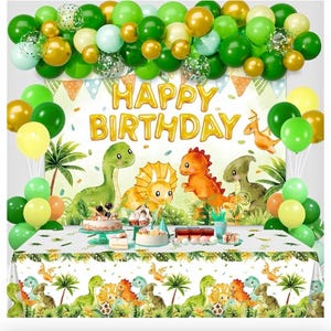Dinosaur Birthday Decorations,Dinosaur Birthday Party Supplies - Balloons Arch Garland Kit,Happy Birthday Dinosaur Backdrop,Dinosaur