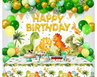 Dinosaur Birthday Decorations,Dinosaur Birthday Party Supplies - Balloons Arch Garland Kit,Happy Birthday Dinosaur Backdrop,Dinosaur