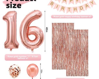 Pink Rose Gold 16th Birthday Party Supplies Kit Sweet 16 Party ...