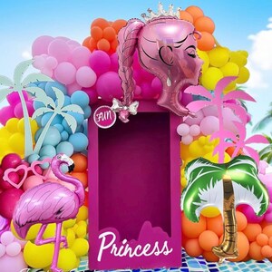 Hot Pink Blue Yellow Orange Balloon Garland Kit Crown Princess Palm Tree Summer Sunglasses Tropical Balloons Arch For doll Theme Pool Party