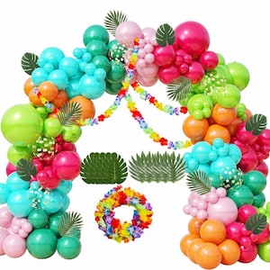 Tropical Balloon Arch Kit 161pcs Hawaiian Theme Rose Gold Confetti Balloon Luau Palm Leaives Flowers For Summer ,Island,Beach,Flamingo Party
