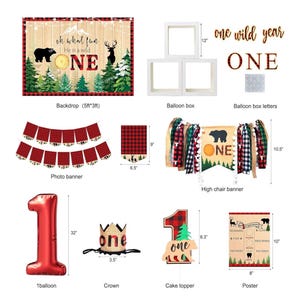 Lumberjack First Birthday Decorations, Lumberjack 1st Birthday Party Supplies,Buffalo Plaid Monthly Photo Banner Highchair Banner First Bday image 3