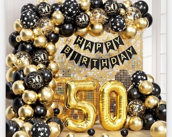 50th Birthday Decorations With Happy 50th Birthday Decorations Banner 50  Balloon Number, Black and Gold 50th Birthday Balloons Arch Kit - Etsy