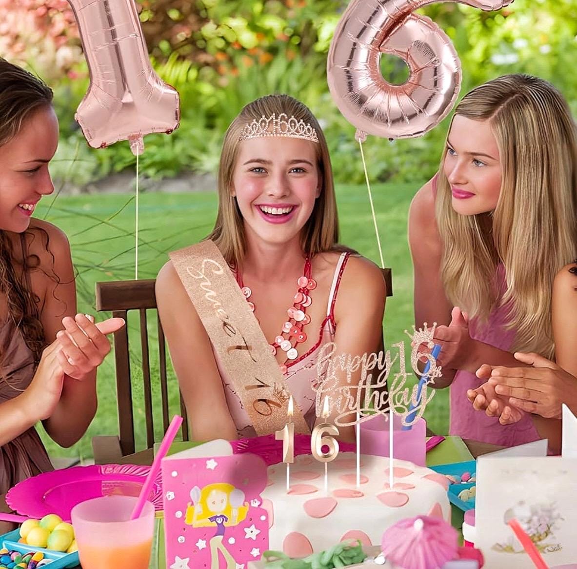 16. Geburtstag Set Für Mädchen – Krone, Schärpe, Ballon & Deko (roségold)