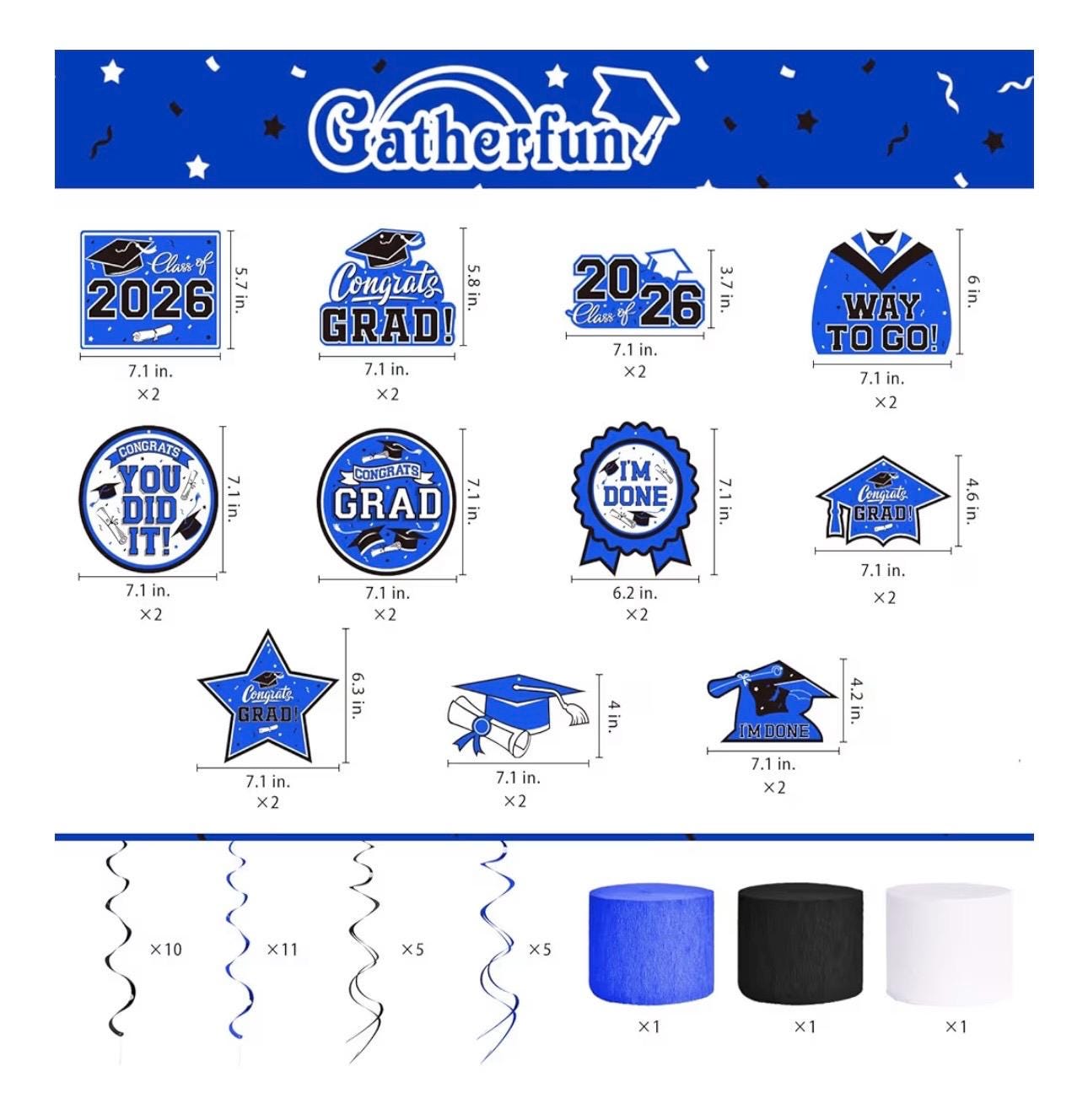 Banner E Ghirlanda Per Laurea 2022 - Congratulazioni Grad Con Glitter Blu E Berretti
