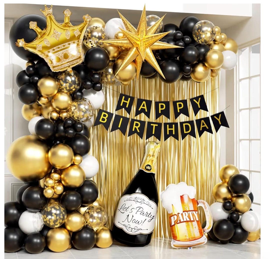 107pcs Black Gold Birthday Decorations for Men With Black and Metallic ...