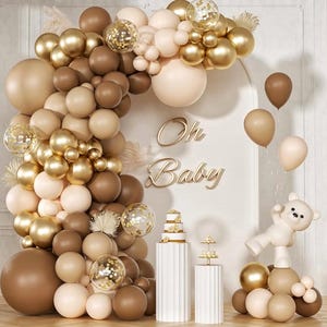 147pcs Brown Balloon Arch Garland Kit, Different Sizes ,Dark Brown Light Brown Sand White Metallic Gold Balloons for Boho Neutral Birthday