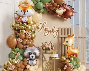 Bosdieren ballonslinger Boogset, bosthema salie groen bruine ballonnen Neutraal bosdier Babyshower Verjaardagsversieringen