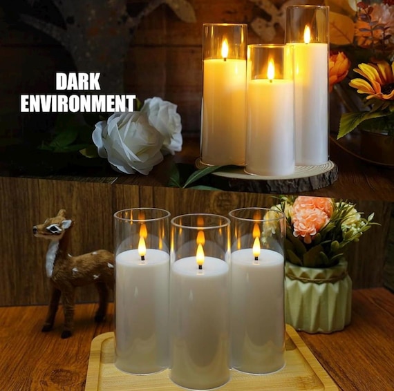 VIEWELLD Set Di 3 Candele LED In Vetro Con Telecomando, Ambra, Effetto Fiamma Realistica - 2