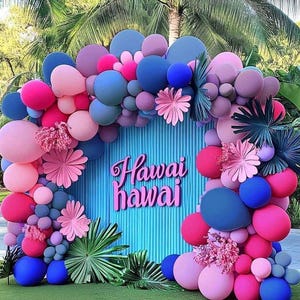 Hot Pink Blue Purple Balloon Arch Double Stuffed Dusty Slate Blue Lavender Magenta Balloon Garland Royal Pink Latex Balloons for Luau Party