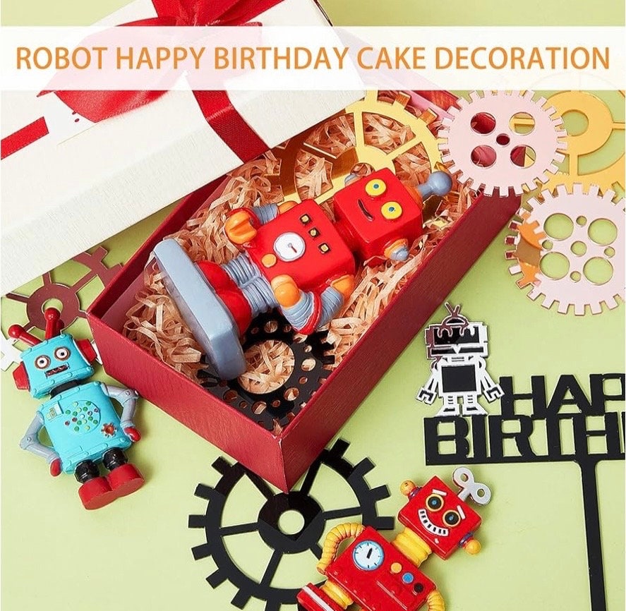 Decorazioni Per Torta A Tema Robot - 11 Pezzi Per Torte E Cupcakes Con Dettagli Di Ingranaggi E Robot - Foto 7
