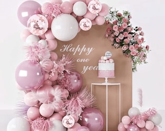 Pink White Balloons Garland Arch Kit 133 PCS Metallic Pink Gold Confetti Latex Balloons for Baby Girl Shower