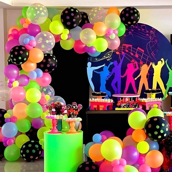 Leuchtballon ,NEON Ballon Girlande Kit, NEON Ballon Bogen Disco Party 70er Party,Dekor Leuchtet mit Schwarzlicht,Thema Geburtstag,168Stk