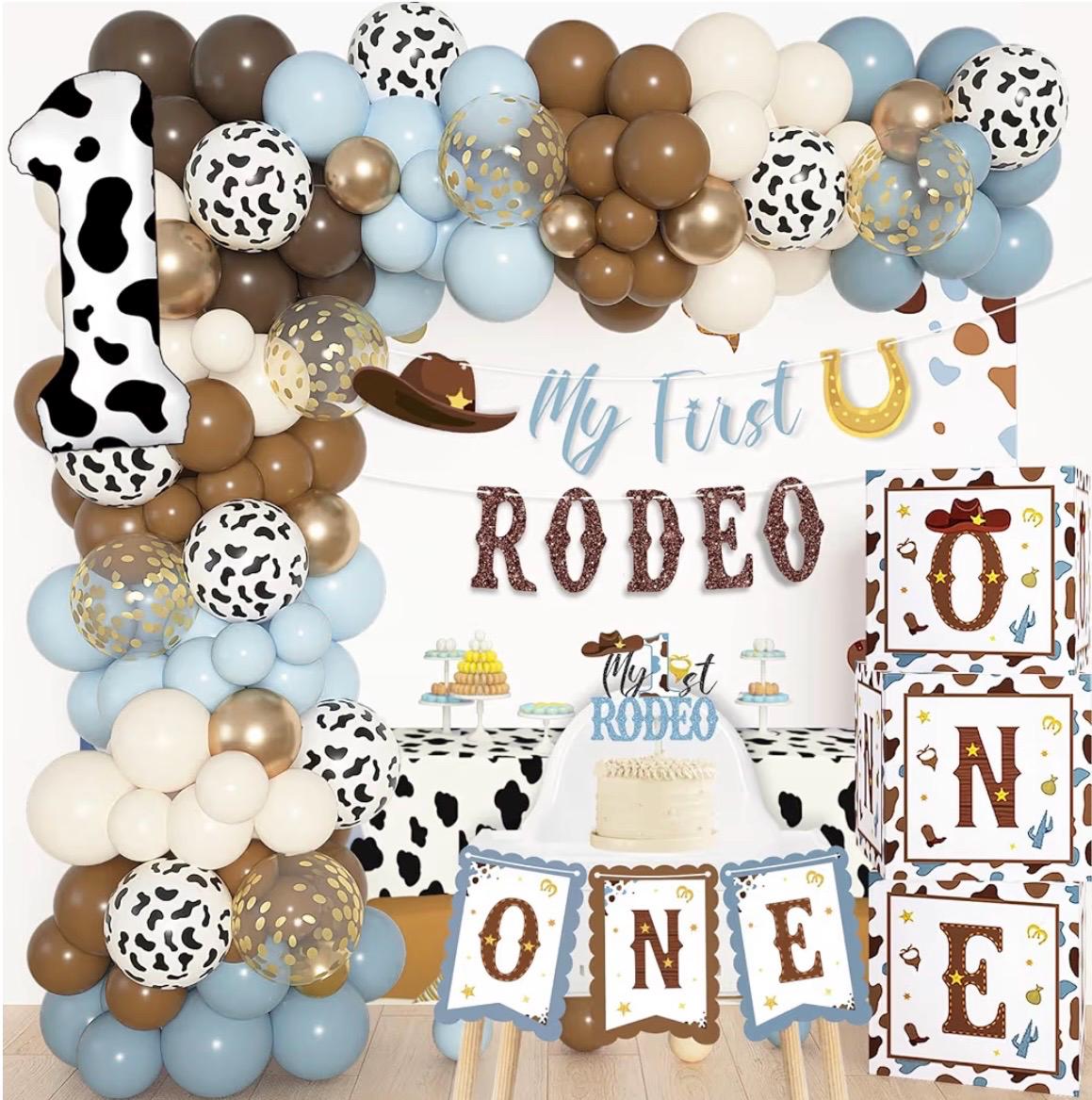 Kit 148 Palloncini Arco Western - Cowboy, Rodeo, Compleanno A Tema Selvaggio West (Nero, Rosso, Marrone, Stampa Mucca)