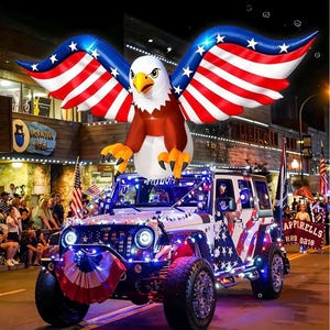 7 Ft 4th of July Inflatables Eagle Decoration, 2-in-1 Patriotic Independence Day Blow Up American Eagle on the Parade Float & Car