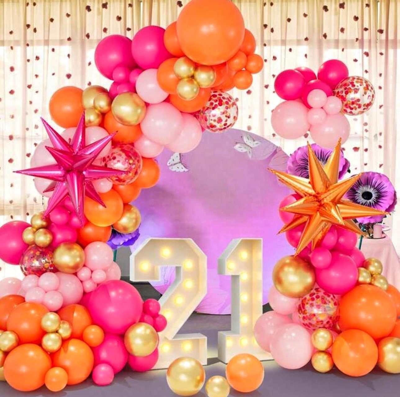 Pink Orange Balloon Garland Arch Kit, 146pcs Hot Pink Orange