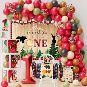 Lumberjack First Birthday Decorations, Lumberjack 1st Birthday Party Supplies,Buffalo Plaid Monthly Photo Banner Highchair Banner First Bday image 1
