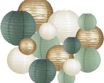 Lanterne di carta decorative, lanterne di carta rotonde da appendere, decorazioni per feste rustiche, addio al nubilato, matrimonio, verde salvia, forniture per feste di compleanno
