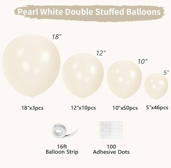 Pearl White Double Stuffed Balloons Different Size 115pcs White