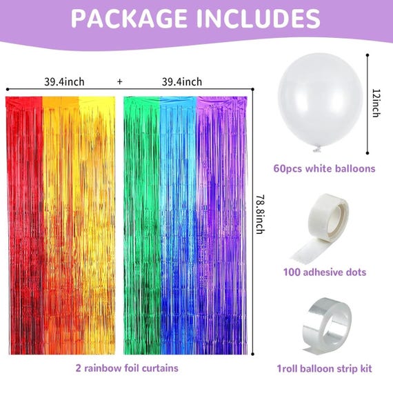Set Decorazione Compleanno 27 Anni – 72 Pezzi Con Palloncini Arcobaleno E Numero 27 In Alluminio – Tema Neon