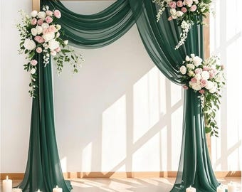 Wedding Arch Draping Fabric 1 Panel 30'' x 18FT Emerald Green Sheer Chiffon Arch Drapery for Bridal Shower Backdrop Outdoor ,Church Ceremony