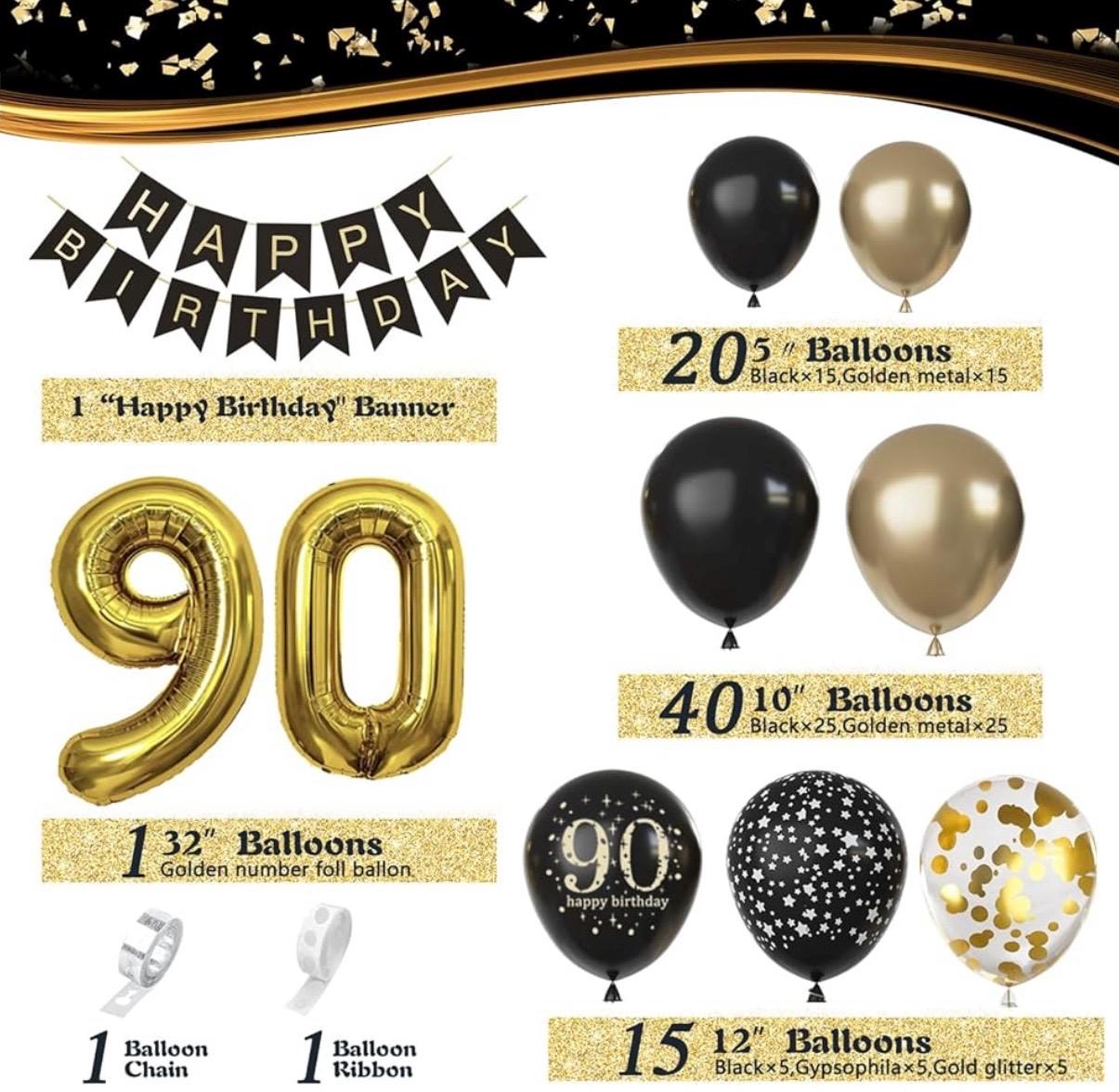 Decorazioni A Spirale Per 90° Compleanno, Tema Oro E Nero Vintage 1933 – 46 Pezzi