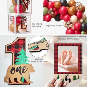 Lumberjack First Birthday Decorations, Lumberjack 1st Birthday Party Supplies,Buffalo Plaid Monthly Photo Banner Highchair Banner First Bday image 5