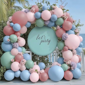 Pink Blue Green Balloons Garland Kit, Double Stuffed Dusty Green Light Blue Blush Dusty Pink Mauve Pastel Balloon Arch Kit for Birthday