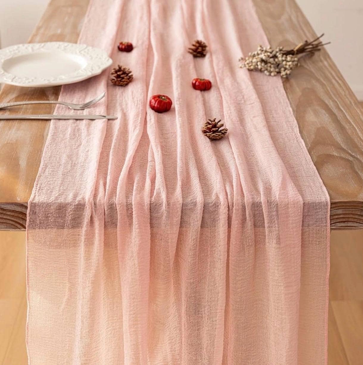 Tischläufer Rosa 90x300cm - Romantische Gaze-Deko Für Hochzeiten