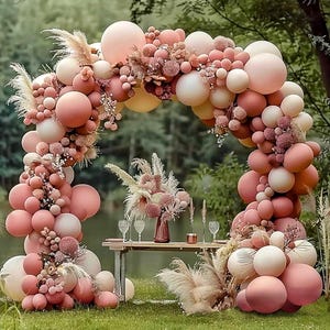 Dusty Pink Balloon Arch Kit, Double Stuffed Dusty Rose Balloon Arch Kit with Mauve Balloons Blush Balloons, Boho Balloon Arch Kit