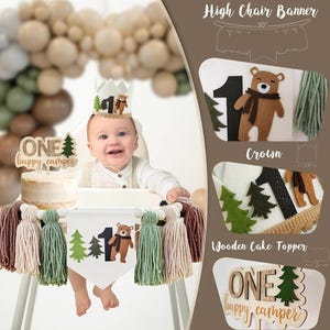 One Happy Camper Birthday Decorations, Camping 1st Birthday Party Supplies with Balloon Arch Balloon Box Backdrop High Chair Banner Crown image 7