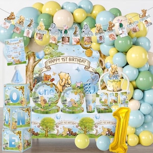 Winnie 1e Verjaardag Decoraties Pooh Beer Ballonboog Kit Banner Taartversieringen Eerste Verjaardag Achtergrond Pooh Borden En Servetten Set