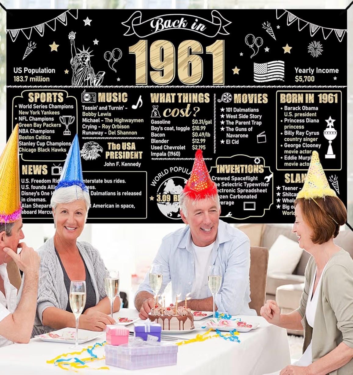 Set Decorazioni 60° Compleanno Donna – 58 Pezzi Oro Rosa E Nero, Con Striscione, Sfondo 1965, Palloncini, Centrotavola E Topper Torta - 2