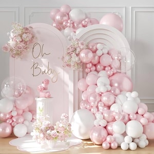 Pink Balloon Arch Kit 108Pcs Double Stuffed Balloons Garland Including Pink Pearl White Macaron Pink Balloons Different Size for Birthday