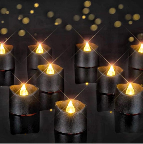 Schwarze Teelichter Kerzen Batteriebetrieben, mehr als 200 Stunden flammenlose flimmernde künstliche elektrische LED-farbige Teelichtkerzen für Halloween
